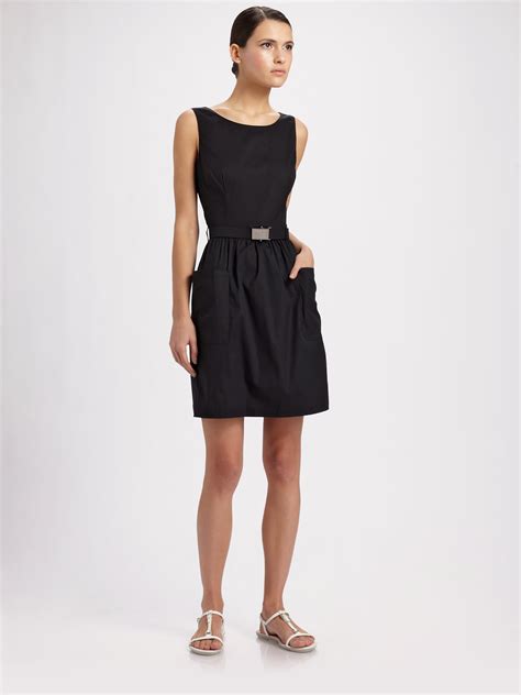 prada logo black dress|prada sleeveless belted black dress.